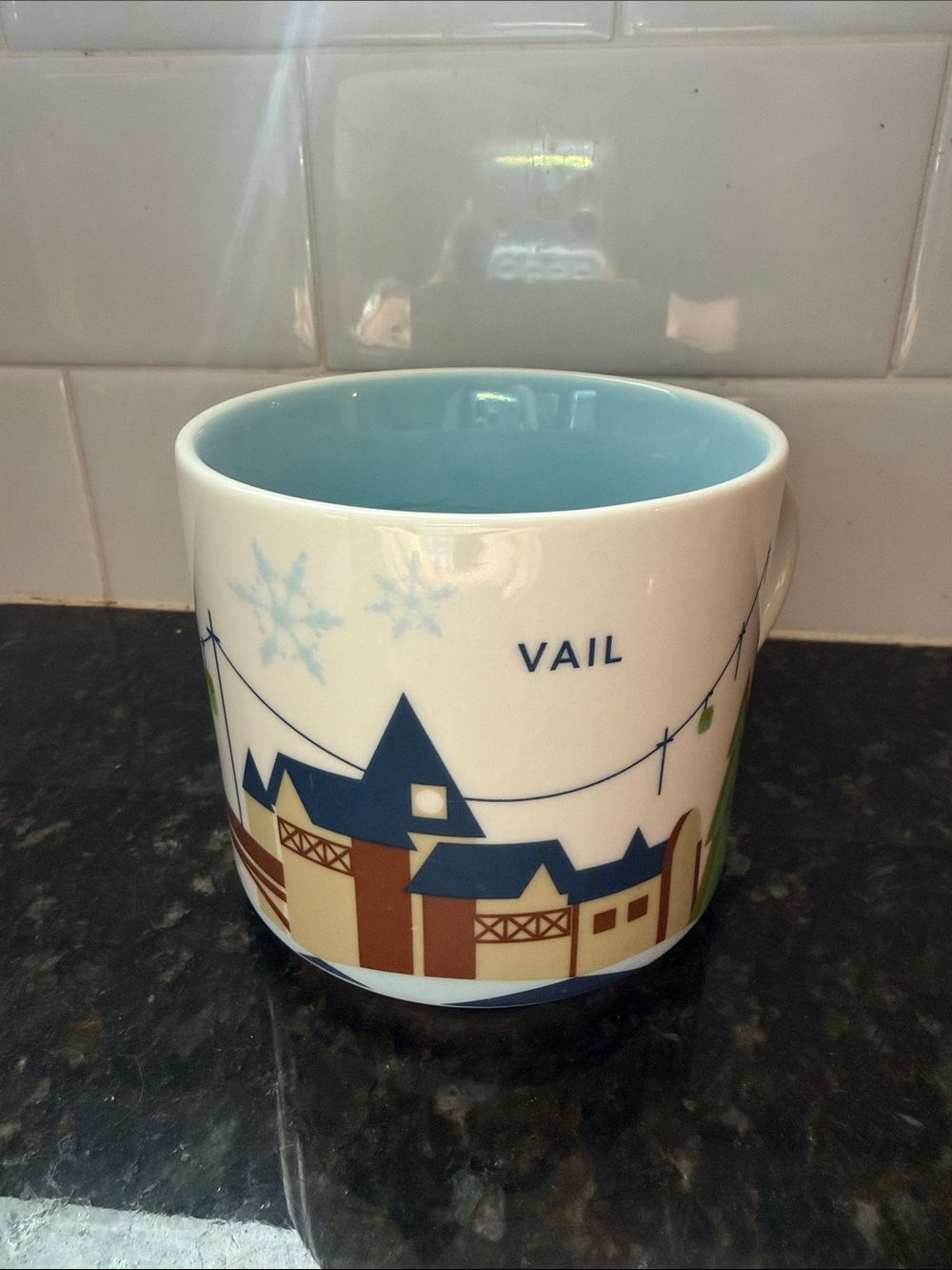 Starbucks White Mug with Light Blue Interior and Navy Accent